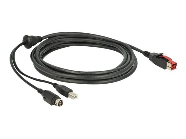 Delock - Vahvistettu USB-kaapeli - USB PlusPower (24 V) (uros) - USB Type B, Power mini-DIN (uros) - 24 V - 3 m - musta - musta