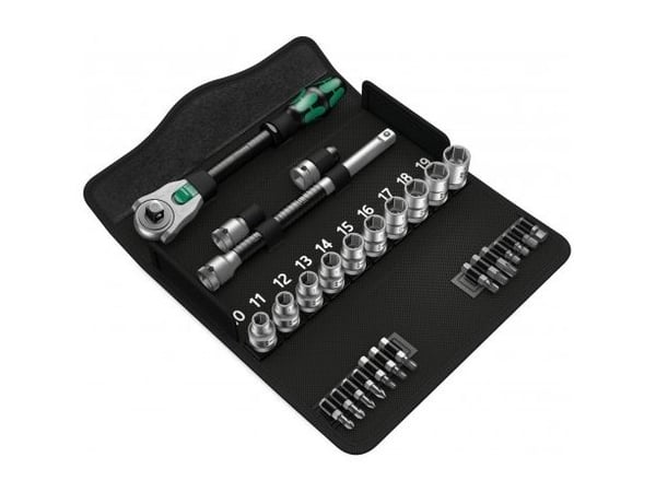 Wera 8100 SA 6, Pipenøkkelsett, Svart, Kromfarget, Grønn, CE, Skrallehåndtak, 1 stykker, 1/4"