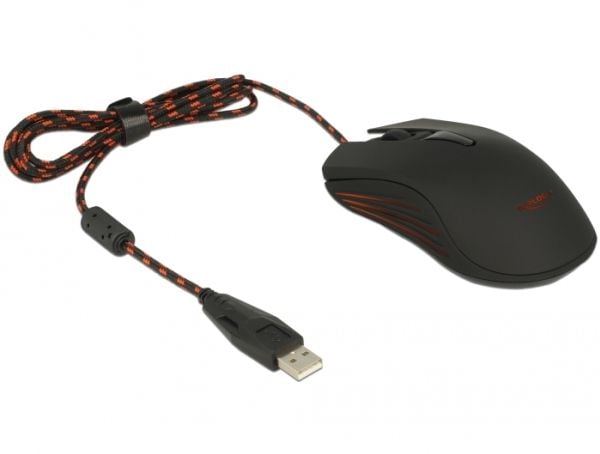 DeLOCK 12531, Molempikätinen, Optinen, USB A-tyyppi, 4800 DPI, Musta, Punainen