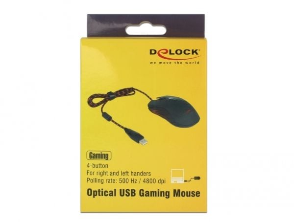DeLOCK 12531, Molempikätinen, Optinen, USB A-tyyppi, 4800 DPI, Musta, Punainen