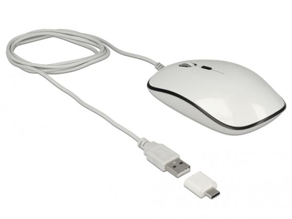 Delock - Mus - høyre- og venstrehåndet - optisk - 4 knapper - kablet - USB - antrasitt, glanshvit - løsvekt