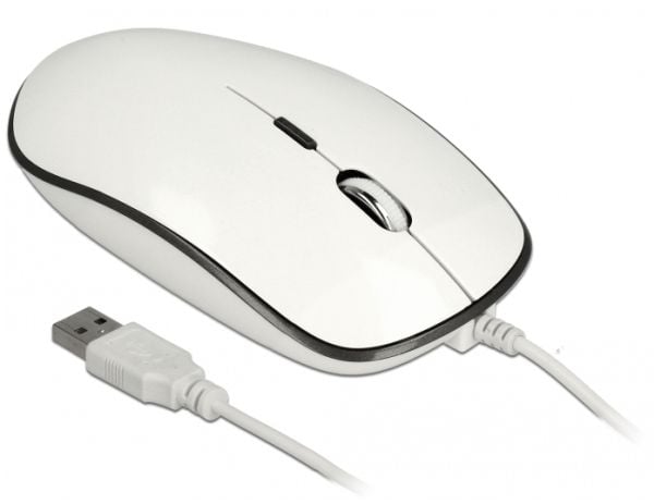 Delock - Mus - høyre- og venstrehåndet - optisk - 4 knapper - kablet - USB - antrasitt, glanshvit - løsvekt
