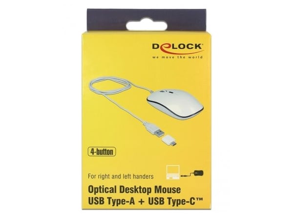 Delock - Mus - høyre- og venstrehåndet - optisk - 4 knapper - kablet - USB - antrasitt, glanshvit - løsvekt