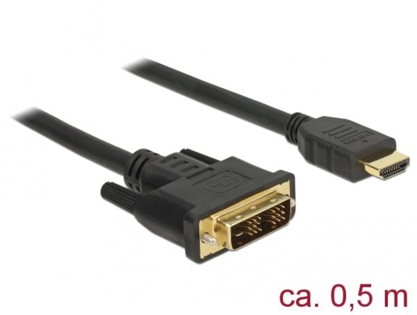 Delock - Adapterkabel - enkeltlenke - DVI-D hann til HDMI hann - 50 cm - trippel beskyttelse - svart - tommelskruer