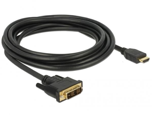 Delock - Adapterkabel - enkeltlenke - HDMI hann til DVI-D hann - 3 m - trippel beskyttelse - svart - tommelskruer