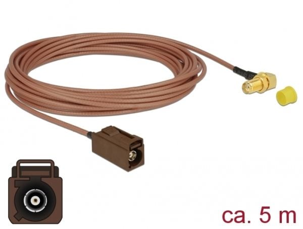 Delock - Antennekabel - FAKRA F-kontakt hunn til SMA hann vinklet - 5 m - koaksial