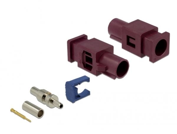 DeLOCK 89758, FAKRA D, Hankoppling, Guld, Bordeaux, Guld, Rostfritt stål, mässing, Nickel, Plast, Kina