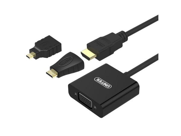 UNITEK Y-6355, VGA (D-Sub), HDMI-tyyppi A (vakio), Uros, Naaras, Musta, HDMI naaras - micro HDMI koiras, HDMI naaras - mini HDMI koiras