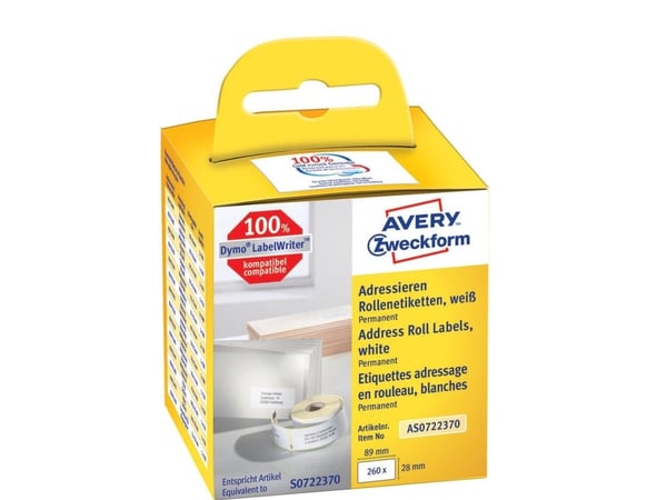 Avery Zweckform - Papir - permanet adhesiv - hvit - 28 x 89 mm 260 etikett(er) (2 rull(er) x 130) rektangulære adresseetiketter