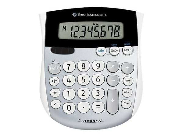 Texas Instruments TI-1795 SV 8-sifret kalkulator - solcellepanel, batteri, bordmodell