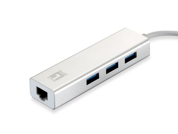 LevelOne USB-0503 - Hubb - 3 x SuperSpeed USB 3.0 + 1 x 10/100/1000 - skrivbordsmodell