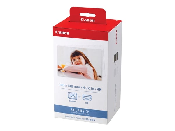 Canon KP-108IN - Farge (cyan, magenta, gul) - original - skrivebåndskassett og papirsett - for Canon SELPHY CP1000, CP1200, CP1300, CP530, CP780, C...