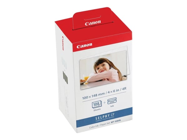 Canon KP-108IN - Farge (cyan, magenta, gul) - original - skrivebåndskassett og papirsett - for Canon SELPHY CP1000, CP1200, CP1300, CP530, CP780, C...