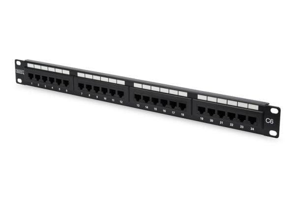 DIGITUS Professional DN-91624U - Patch-panel - CAT 6 - UTP - RJ-45 X 24 - RAL 9005, svart - 1U - 19"