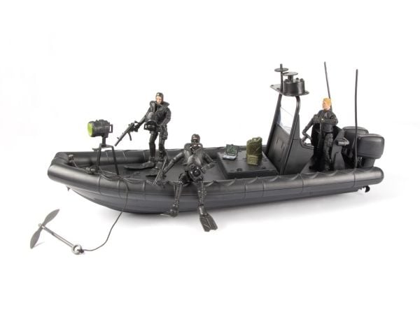 World Peacekeepers 1:18 militär Navy Seal-båt inkl. 3 actionfigurer