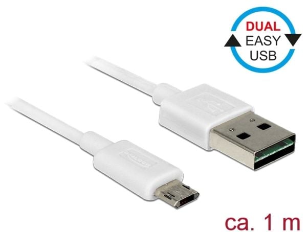 DeLOCK 84807, 1 m, USB A, Micro-USB B, USB 2.0, 0,48 Gbit/s, Valkoinen