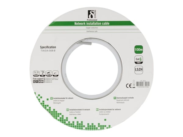 DELTACO TP-46H - Samlet kabel - 100 m - UTP - CAT 6 - grå