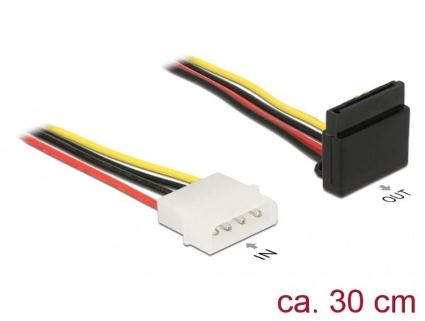 Delock SATA 15 pin receptacle > 4 pin Molex male metal - Strømadapter - SATA-strøm (R) oppvinklet til 4-pins intern strøm (12V) (hann) - + 5, + 12 ...