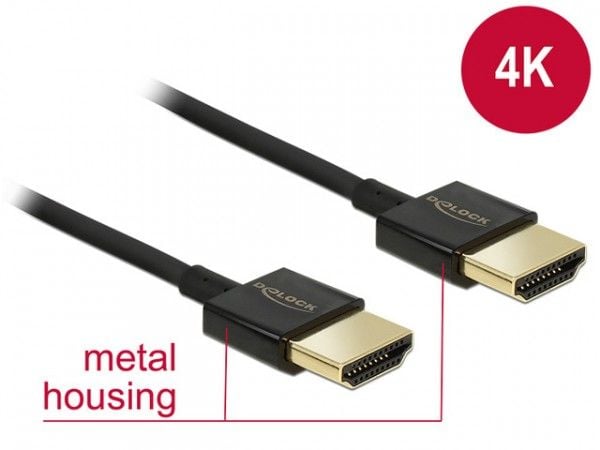 DeLock Slim Premium - Video-/lyd-/nettverkskabel - HDMI - 36 AWG - HDMI, 19-pinners (M) - HDMI, 19-pinners (M) - 3 m - Trippelskjermet tvunnet park...