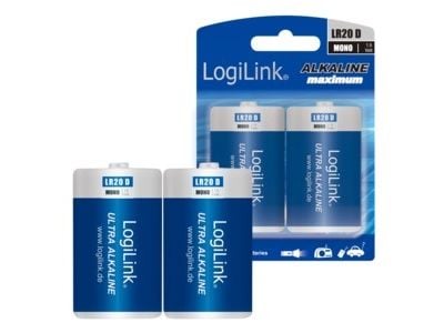 LogiLink LR20B2, Engangsbatteri, D, Alkalinsk, 1,5 V, 2 stykker, 10200 mAh