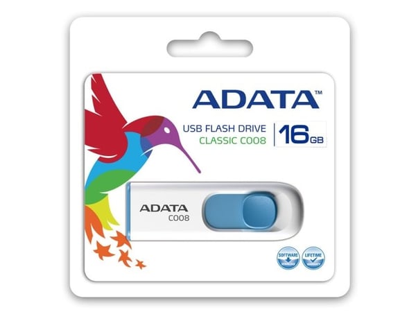 ADATA Classic Series C008 - USB flash-enhet - 16 GB - USB 2.0 - vit, blå