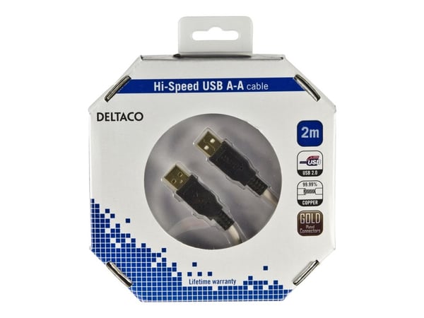 DELTACO - USB-kaapeli - USB (han) til USB (han) - USB 2.0 - 2 m - beige