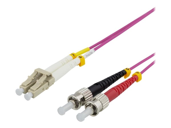 DELTACO - Koblingskabel - LC/UPC-multimodus (hann) til ST/UPC-multimodus (hann) - 1 m - fiberoptisk - dupleks - 50 / 125 mikroner - OM4 - rosa