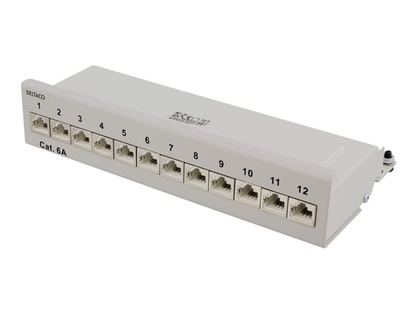 DELTACO PAN-212 - Koblingspanel - veggmonterbar - CAT 6a - RJ-45 X 12 - grå