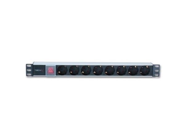 Techly I-CASE STRIP-81UD, Grunnleggende, 1U, Enkelfaset, Horisontal, Aluminium, Sort, Rød