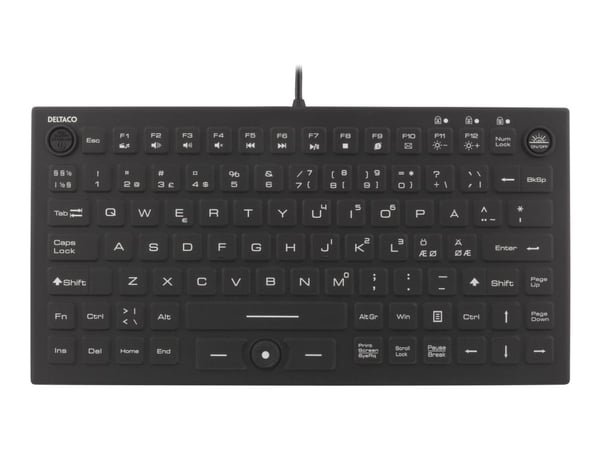DELTACO TB-509 - Tastatur - med pekepinne, museknapp - bakgrunnsbelyst - USB - Nordisk - svart