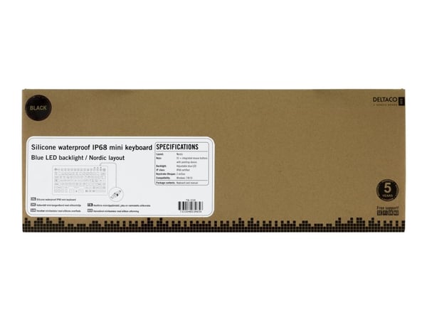 DELTACO TB-509 - Tastatur - med pekepinne, museknapp - bakgrunnsbelyst - USB - Nordisk - svart
