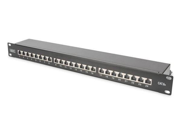 DIGITUS Professional DN-91624S-EA-B - Koblingspanel - CAT 6a - STP - RJ-45 X 24 - svart, RAL 9005 - 1U - 19"