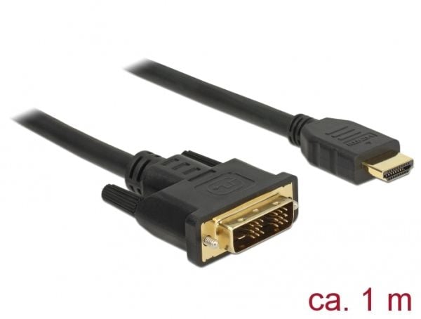 Delock - Adapterkabel - enkeltlenke - DVI-D hann til HDMI hann - 1 m - trippel beskyttelse - svart - tommelskruer