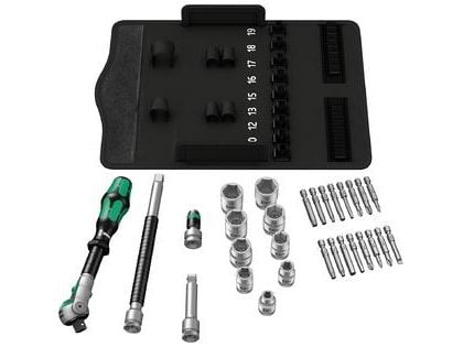 Wera Tools 05004046001, pipenøkkelsett, 29 stk, sort, grønn, skrallehåndtak, 3/8", 8,10,12,13,15,16,17,18,19 mm