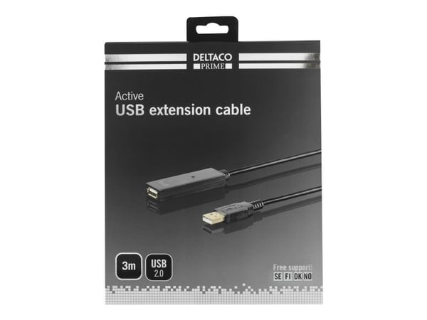 DELTACO USB2-EX3M - USB-jatkojohto - USB (naaras) - USB (uros) - USB 2.0 - 3 m - aktiivinen - musta