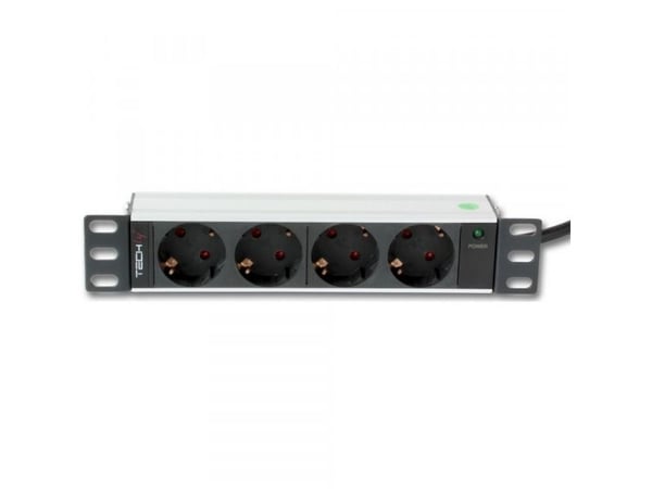 Techly 100464 Power strip PDU rack 10" 1U, 4x Schuko, 250V/16A, kaapeli 1.8m