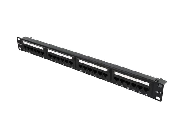 DELTACO PAN-112 - Koblingspanel - rackmonterbar - CAT 6 - UTP - RJ-45 X 24 - svart - 1U - 19"