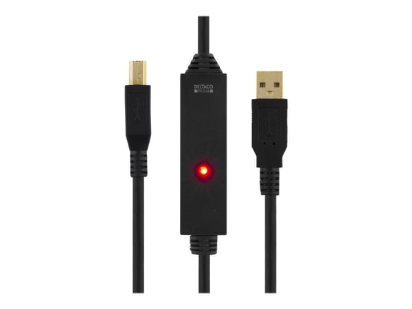 DELTACO USB-EX05M - USB-kabel - USB-type B (hann) til USB (hann) - 5 m - aktiv - svart