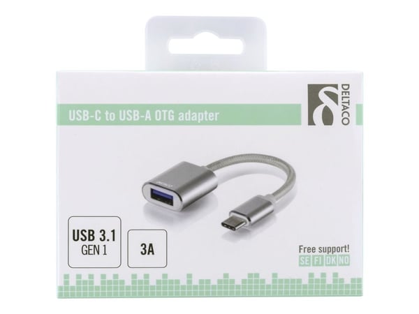 Deltaco USBC-1276, 0,1 m, USB C, USB A, Hopea