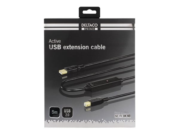 DELTACO USB-EX05M - USB-kabel - USB-type B (hann) til USB (hann) - 5 m - aktiv - svart