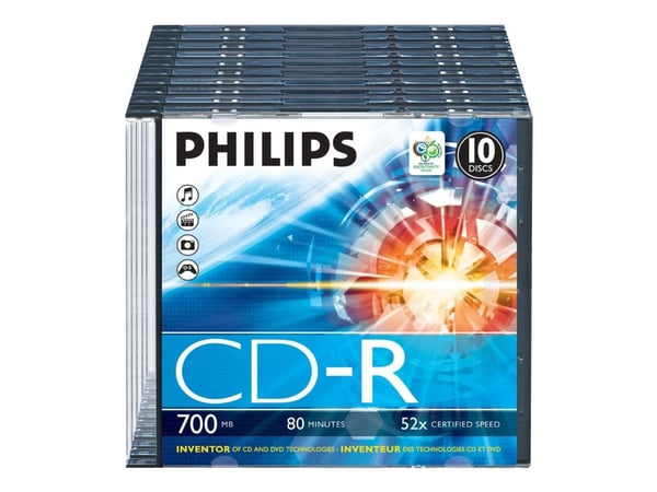 Philips - 10 x CD-R - 700 MB (80min) 52x - tunt CD-fodral
