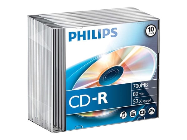 Philips - 10 x CD-R - 700 MB (80min) 52x - tunt CD-fodral