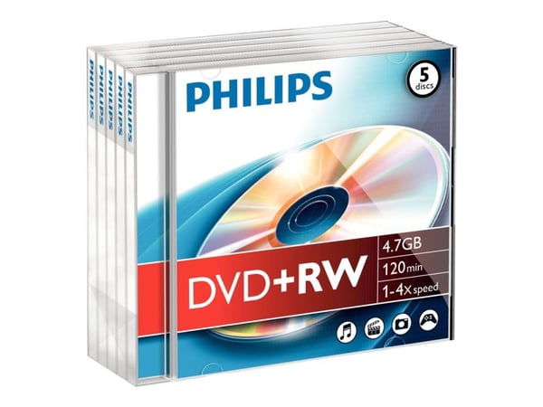 Philips DW4S4J05F - 5 x DVD+RW - 4,7 GB (120min) 1x - 4x - cd-box - cd-kotelo