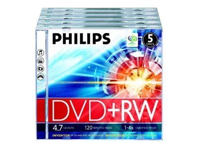 Philips DW4S4J05F - 5 x DVD+RW - 4.7 GB (120 min) 1x - 4x - CD-eske