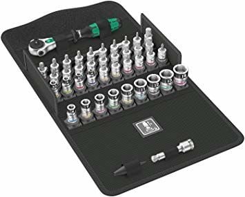 Wera 8100 SA All-in, Pipenøkkelsett, 42 stykker, Sort, Kromfarget, Grønn, Skrallehåndtak, 1 stykker, 1/4"