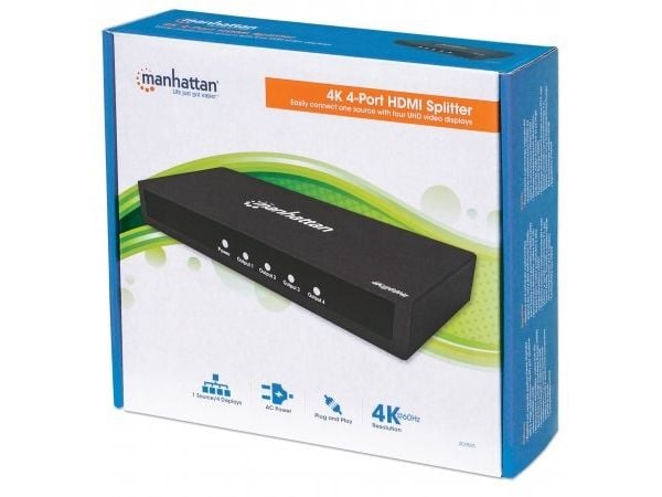 Manhattan 207805, HDMI, 4x HDMI, 3840 x 2160 piksler, Svart, Metall, 4K Ultra HD