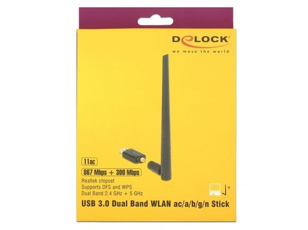Delock USB 3.0 Dual Band WLAN ac/a/b/g/n Stick - Nettverksadapter - USB 3.0 - Wi-Fi 5 - svart
