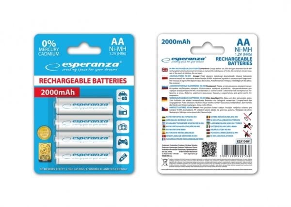 Esperanza - Batteri 4 x AA-typ - NiMH - 2000 mAh - vit