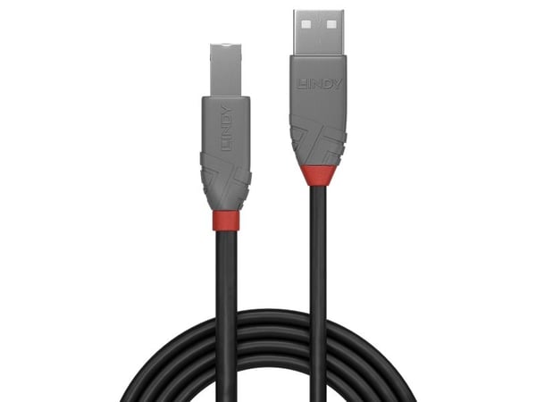 Lindy 36670, 0,2 m, USB A, USB B, USB 2.0, 0,48 Gbit/s, Svart, Grå