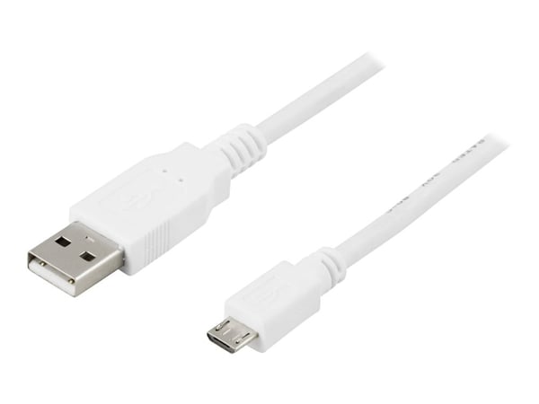 DELTACO USB-301W - USB-kabel - USB (hane) till mikro-USB typ B (hane) - 1 m - vit